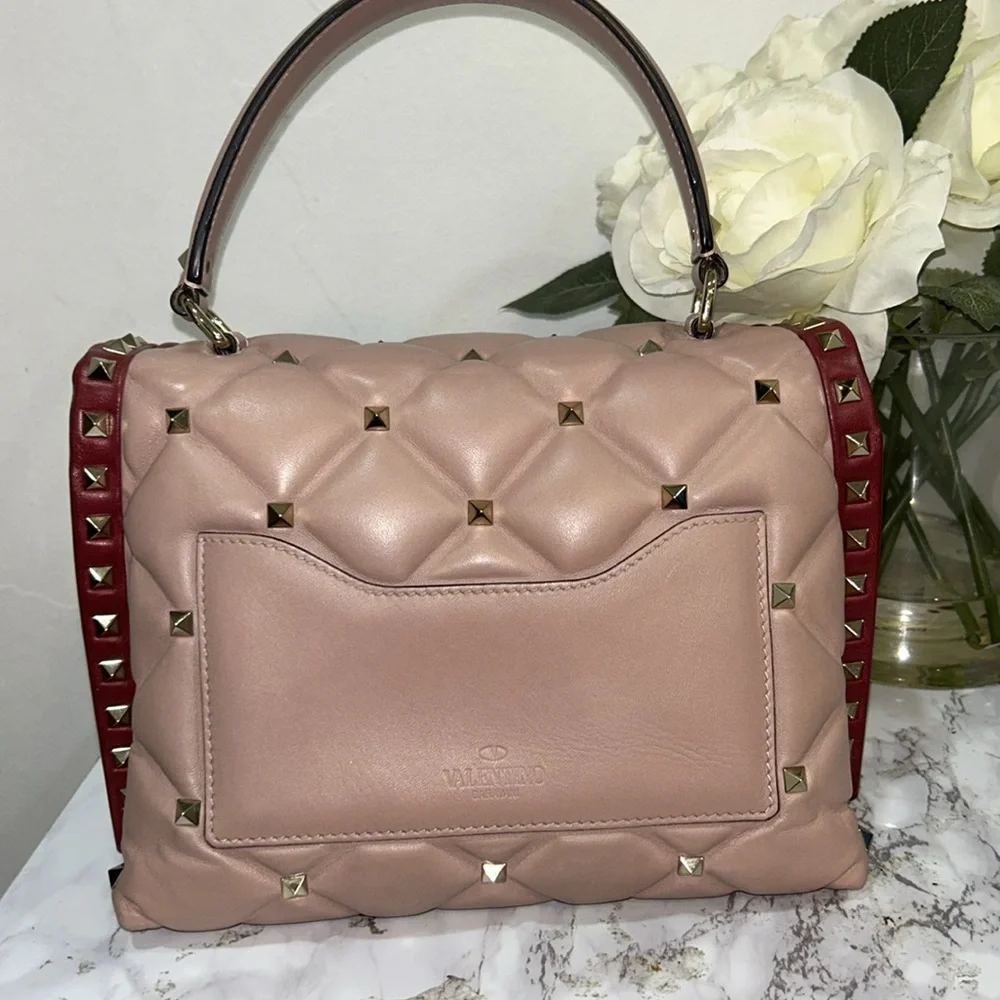 Valentino Garavani Red and Pink Quilted Studded Bag - Picture 4 of 13